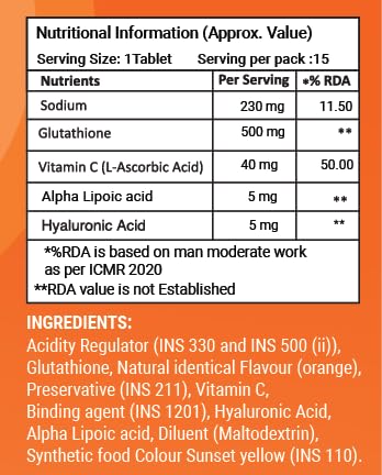 Benefic Skin GlowUp Japanese Glutathione Tablets Pack of 15 Tablets| 500mg Glutathione + Vitamin C + Hyaluronic Acid | Skin B