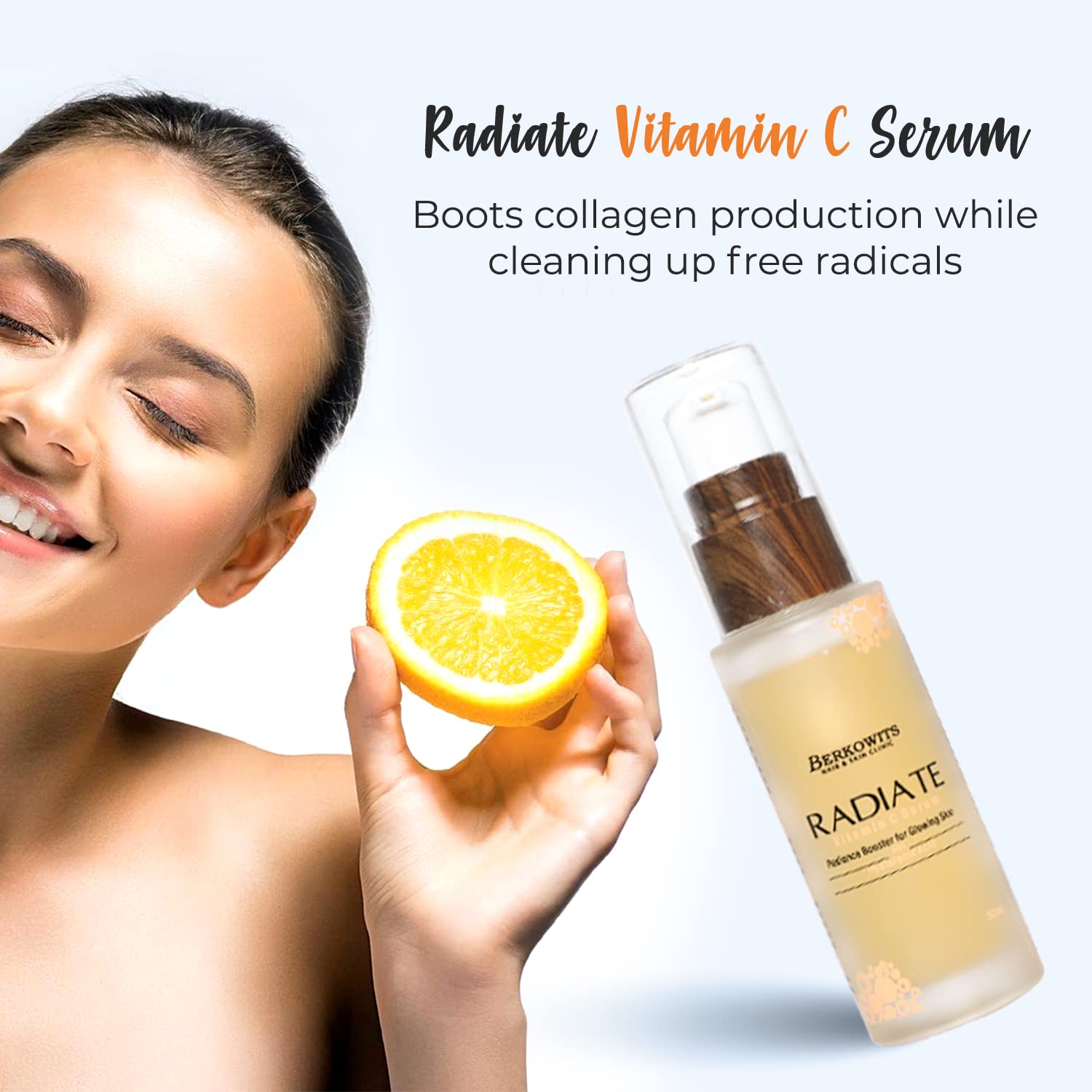 BERKOWITS HAIR & SKIN CLINICS Radiate Vitamin C Serum For Men & Women | Radiance Booster For Glowing Skin With Hyaluronic Aci