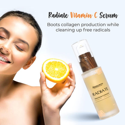 BERKOWITS HAIR & SKIN CLINICS Radiate Vitamin C Serum For Men & Women | Radiance Booster For Glowing Skin With Hyaluronic Aci