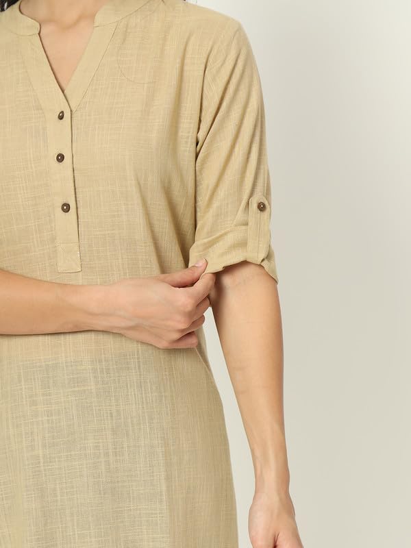 beSOLiD Women's Linen Cotton Kurta, Knee Length, 3/4 Sleeves, V-Neck, Regular Fit, with Pockets - packaging (12)