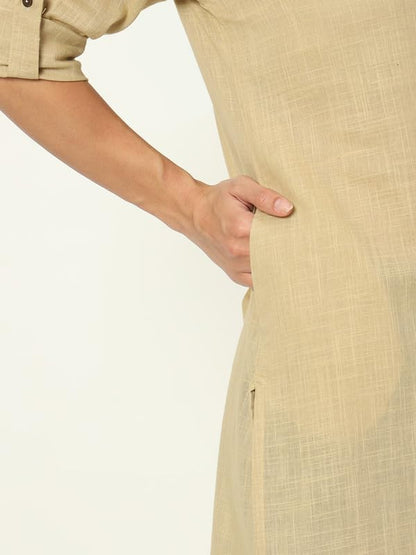 beSOLiD Women's Linen Cotton Kurta, Knee Length, 3/4 Sleeves, V-Neck, Regular Fit, with Pockets - label detail (13)