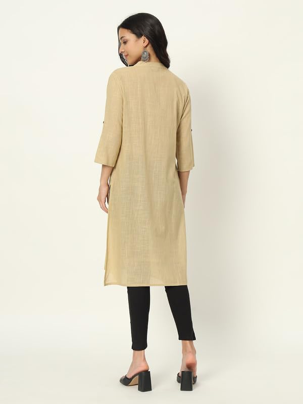 beSOLiD Women's Linen Cotton Kurta, Knee Length, 3/4 Sleeves, V-Neck, Regular Fit, with Pockets - ingredients panel (14)