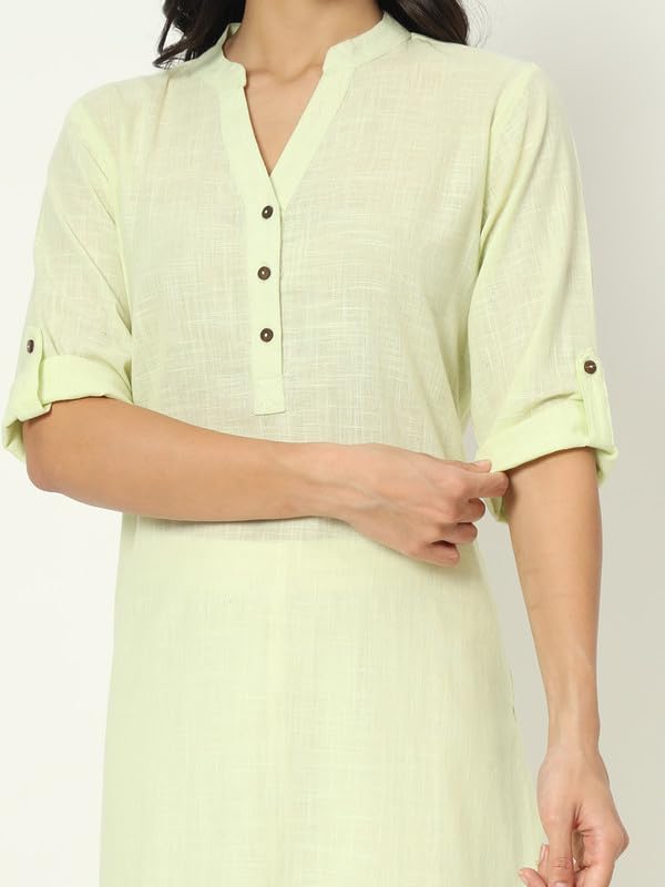 beSOLiD Women's Linen Cotton Kurta, Knee Length, 3/4 Sleeves, V-Neck, Regular Fit, with Pockets - packaging (20)