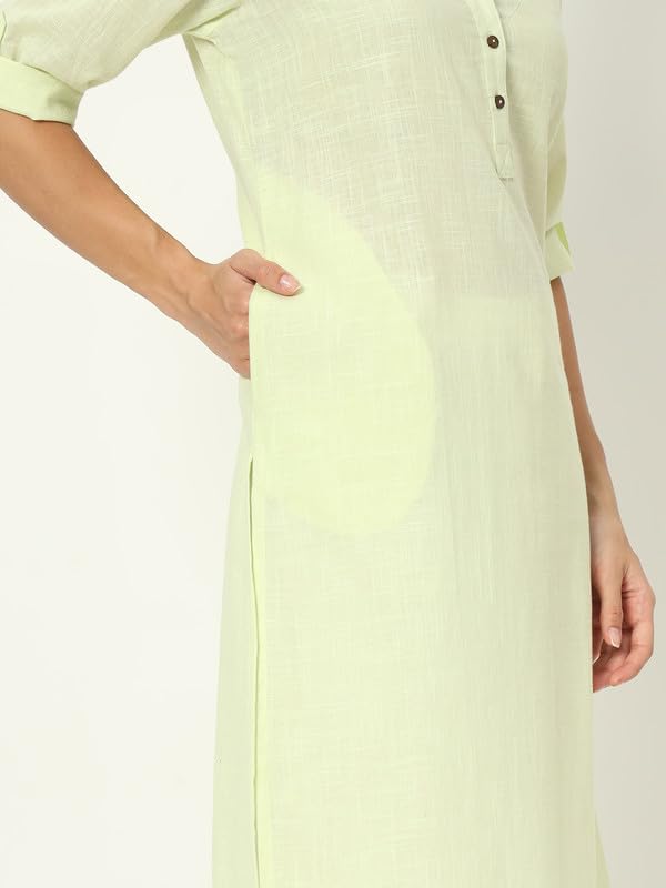 beSOLiD Women's Linen Cotton Kurta, Knee Length, 3/4 Sleeves, V-Neck, Regular Fit, with Pockets - label detail (21)