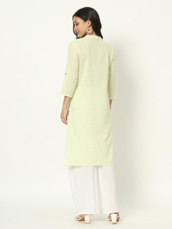 beSOLiD Women's Linen Cotton Kurta, Knee Length, 3/4 Sleeves, V-Neck, Regular Fit, with Pockets - ingredients panel (22)