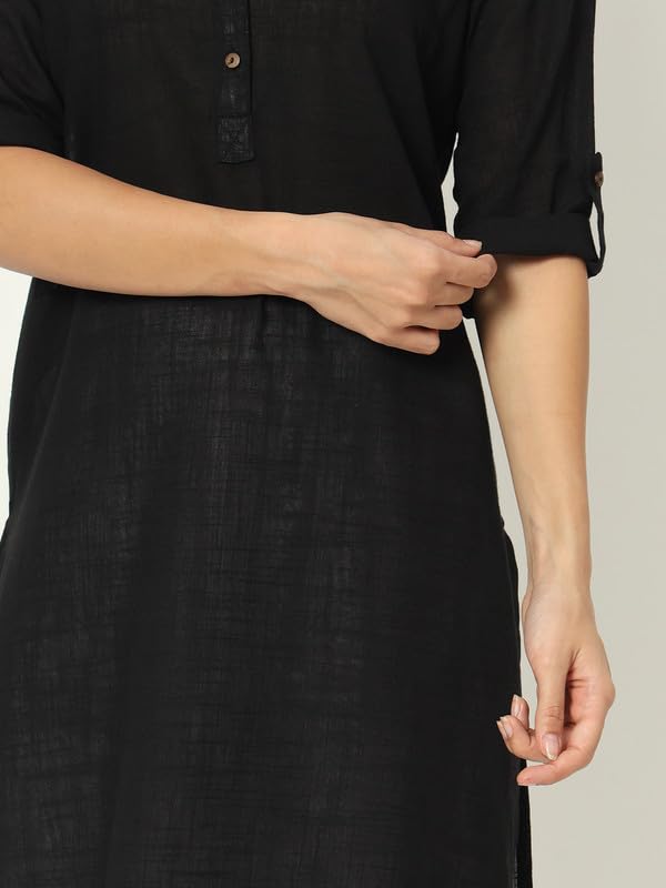 beSOLiD Women's Linen Cotton Kurta, Knee Length, 3/4 Sleeves, V-Neck, Regular Fit, with Pockets - packaging (36)