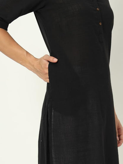 beSOLiD Women's Linen Cotton Kurta, Knee Length, 3/4 Sleeves, V-Neck, Regular Fit, with Pockets - label detail (37)