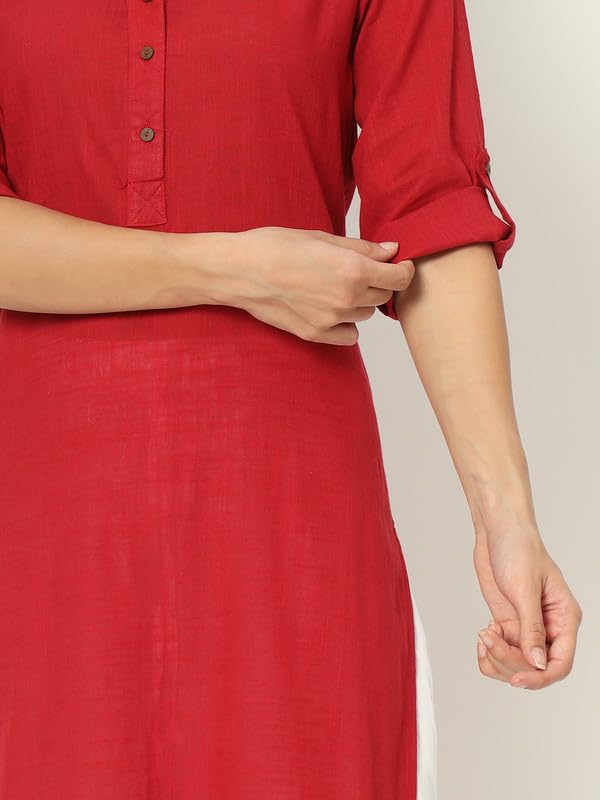 beSOLiD Women's Linen Cotton Kurta, Knee Length, 3/4 Sleeves, V-Neck, Regular Fit, with Pockets - packaging