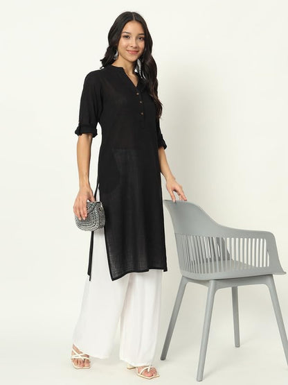 beSOLiD Women's Linen Cotton Kurta, Knee Length, 3/4 Sleeves, V-Neck, Regular Fit, with Pockets - in use (40)