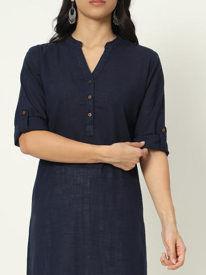 beSOLiD Women's Linen Cotton Kurta, Knee Length, 3/4 Sleeves, V-Neck, Regular Fit, with Pockets - packaging (44)