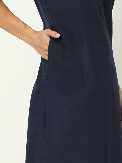 beSOLiD Women's Linen Cotton Kurta, Knee Length, 3/4 Sleeves, V-Neck, Regular Fit, with Pockets - label detail (45)