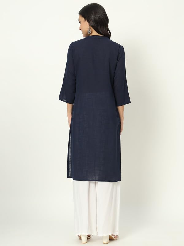 beSOLiD Women's Linen Cotton Kurta, Knee Length, 3/4 Sleeves, V-Neck, Regular Fit, with Pockets - ingredients panel (46)