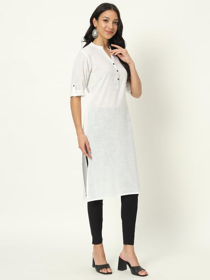 beSOLiD Women's Linen Cotton Kurta, Knee Length, 3/4 Sleeves, V-Neck, Regular Fit, with Pockets - front view (50)