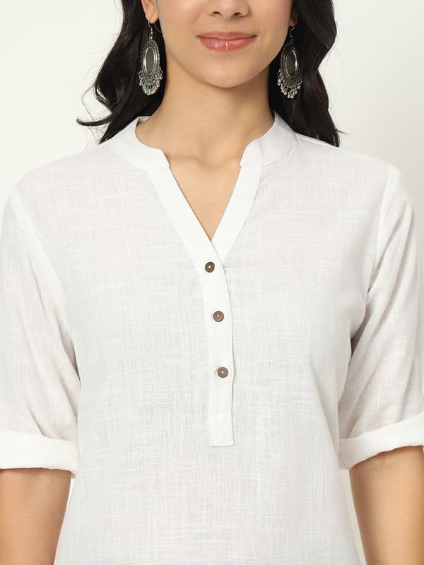 beSOLiD Women's Linen Cotton Kurta, Knee Length, 3/4 Sleeves, V-Neck, Regular Fit, with Pockets - ingredients panel (54)