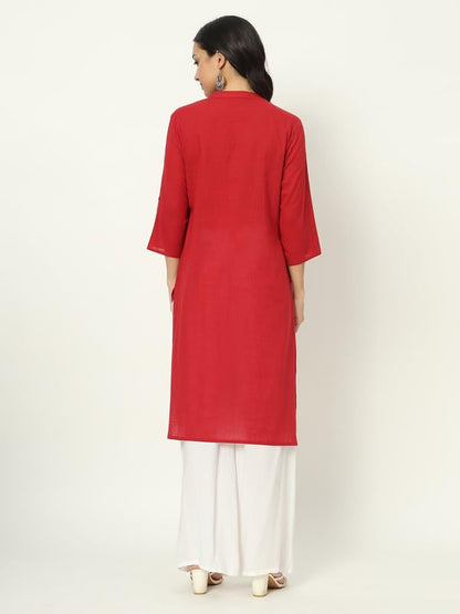 beSOLiD Women's Linen Cotton Kurta, Knee Length, 3/4 Sleeves, V-Neck, Regular Fit, with Pockets - ingredients panel