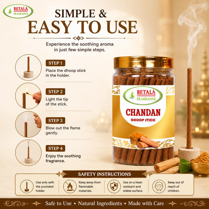 BETALA FRAGRANCE Chandan Sandalwood Dhoop Sticks, Incense Sticks for Pooja with Holder - label detail (11)