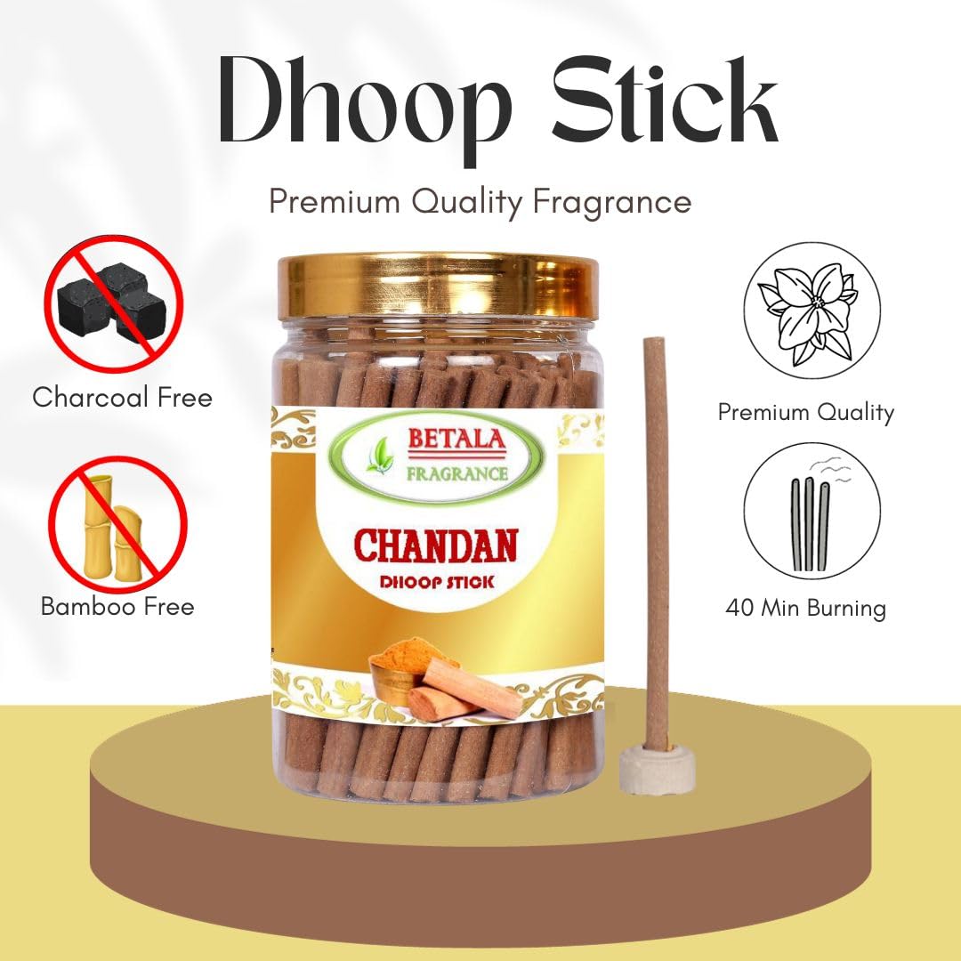 BETALA FRAGRANCE Chandan Sandalwood Dhoop Sticks, Incense Sticks for Pooja with Holder - back view