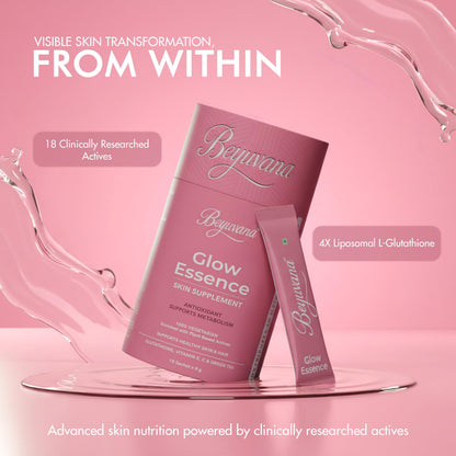 BEYUVANA Glow Essence Skin Supplement Powder with Glutathione, Vitamin C & E, Green Tea Extract - close-up detail (17)