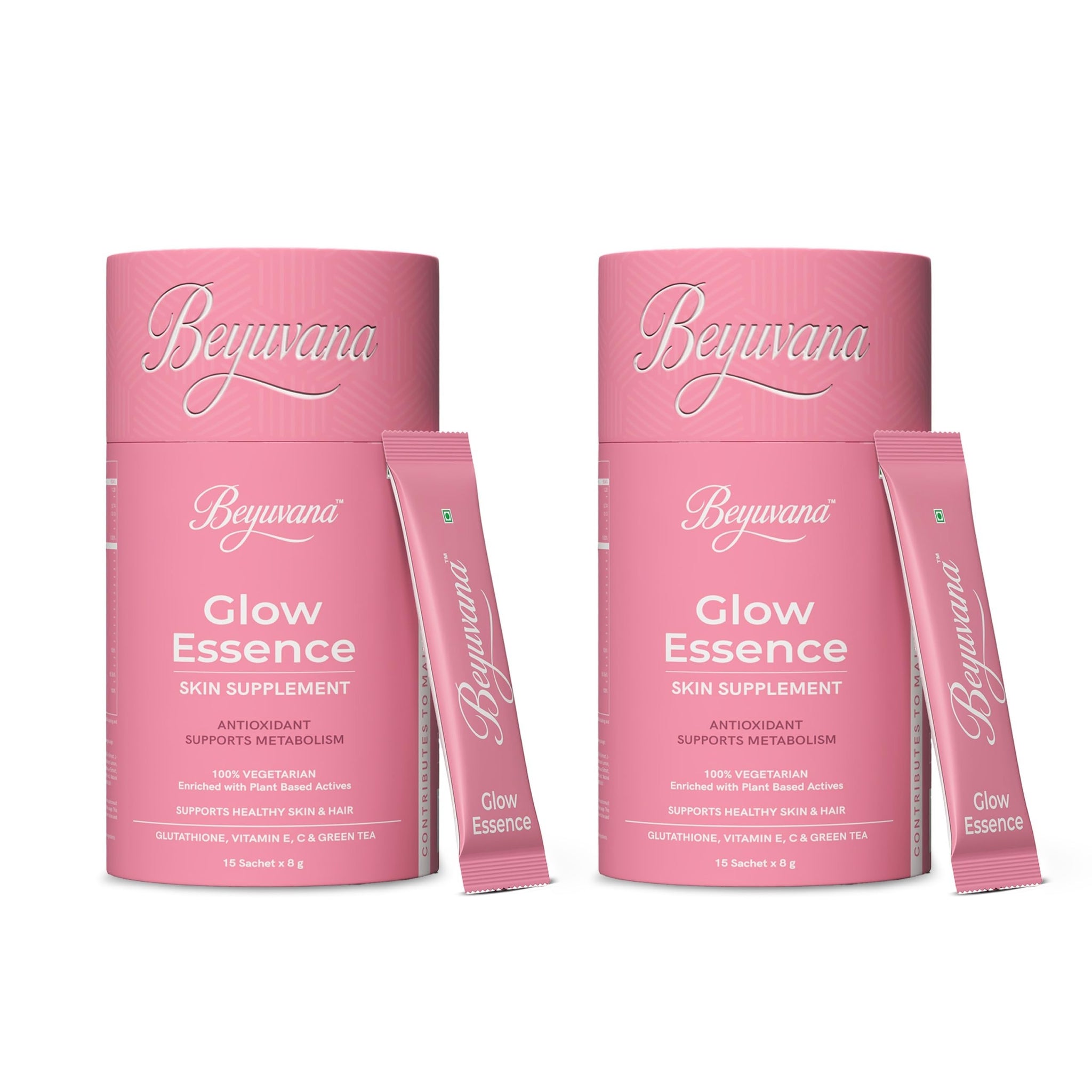 BEYUVANA Glow Essence Skin Supplement Powder with Glutathione, Vitamin C & E, Green Tea Extract (21)