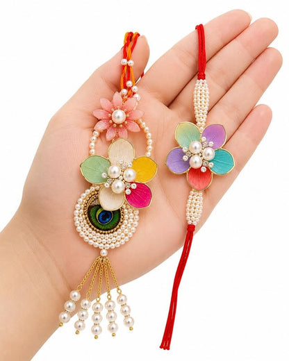 Bhaiya Bhabhi Rakhi Set with Lumba Rakhi | Designer Bhai Bhabhi Combo for Raksha Bandhan | Traditional Handmade Bracelet Pair