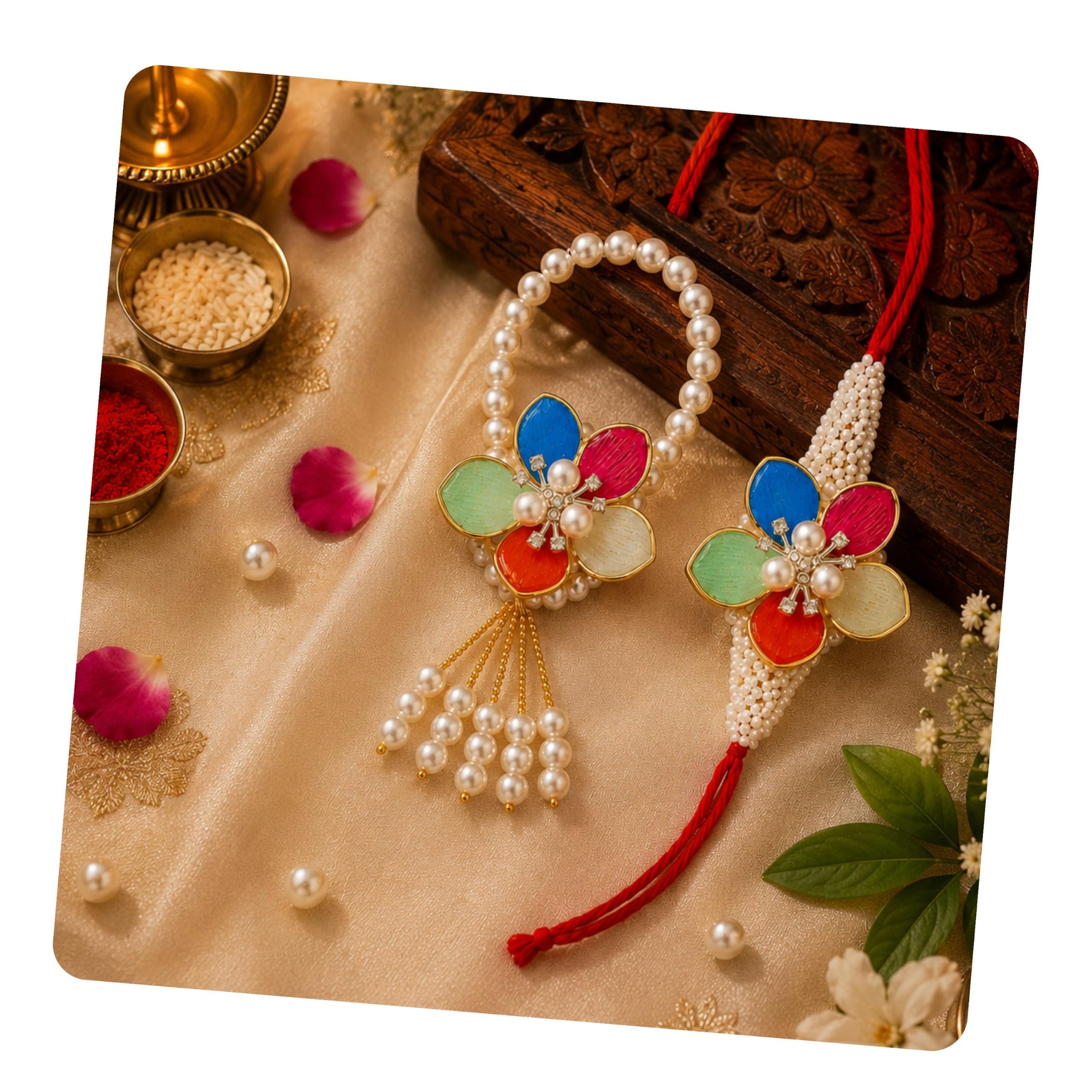 Bhaiya Bhabhi Rakhi Set with Lumba Rakhi | Designer Bhai Bhabhi Combo for Raksha Bandhan | Traditional Handmade Bracelet Pair