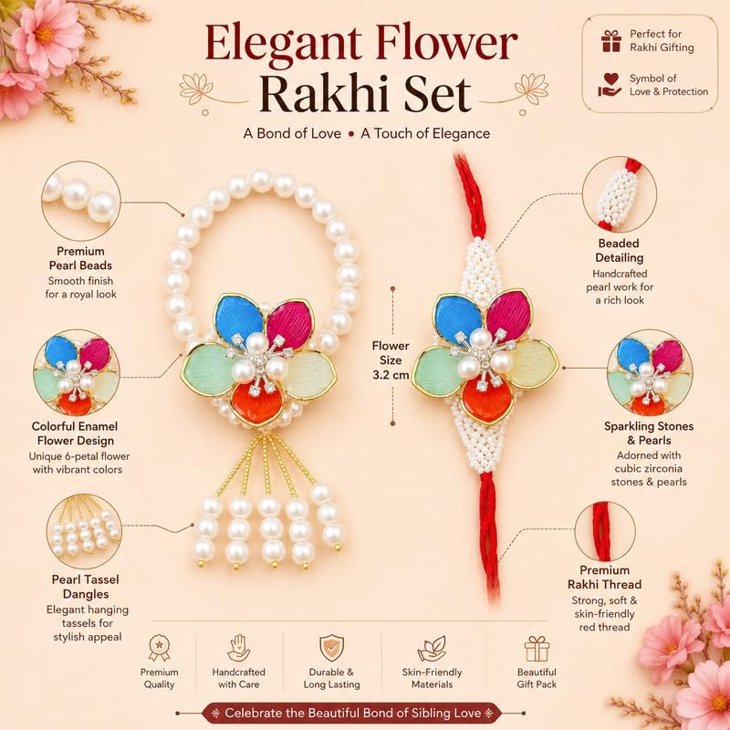 Bhaiya Bhabhi Rakhi Set with Lumba Rakhi | Designer Bhai Bhabhi Combo for Raksha Bandhan | Traditional Handmade Bracelet Pair