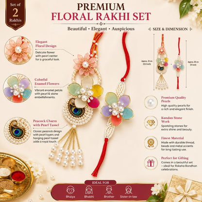 Bhaiya Bhabhi Rakhi Set with Lumba Rakhi | Designer Bhai Bhabhi Combo for Raksha Bandhan | Traditional Handmade Bracelet Pair