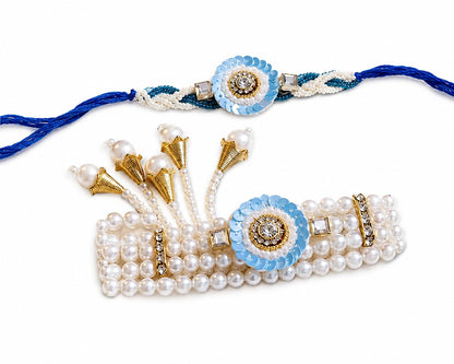 Bhaiya Bhabhi Rakhi Set with Pearl Bracelet, Designer Raksha Bandhan Rakhi for Brother and Sister-in-Law, 2 Pieces (12)