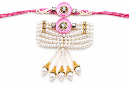 Bhaiya Bhabhi Rakhi Set with Pearl Bracelet, Designer Raksha Bandhan Rakhi for Brother and Sister-in-Law, 2 Pieces (14)