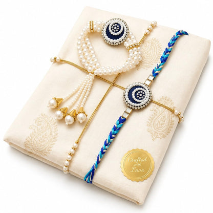 Bhaiya Bhabhi Rakhi Set with Pearl Bracelet, Designer Raksha Bandhan Rakhi for Brother and Sister-in-Law, 2 Pieces (5)