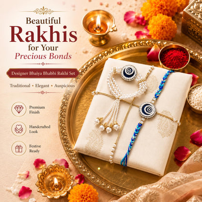 Bhaiya Bhabhi Rakhi Set with Pearl Bracelet, Designer Raksha Bandhan Rakhi for Brother and Sister-in-Law, 2 Pieces - back vie