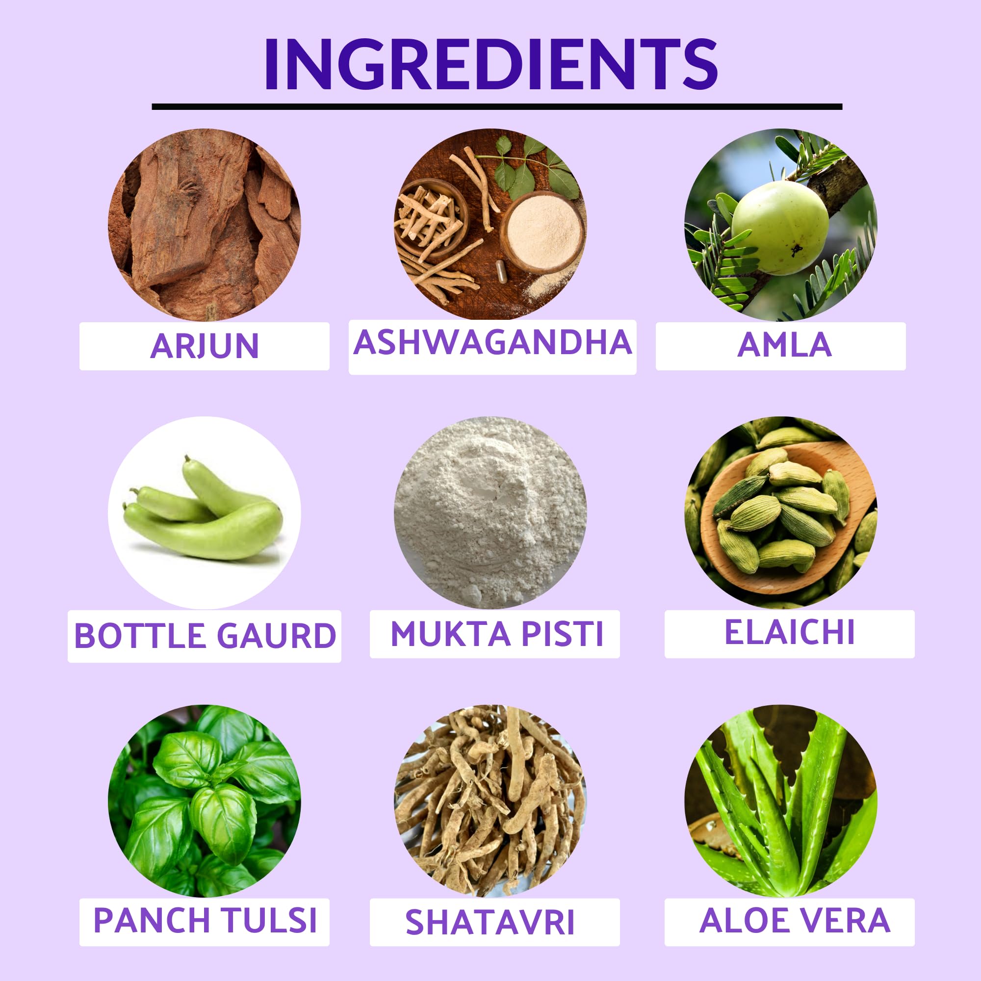 Bharat Gram Udyog Arjun Ashwagandha Juice Ras, 1 Liter, Nine-Herb Liquid Supplement for Adults - ingredients panel