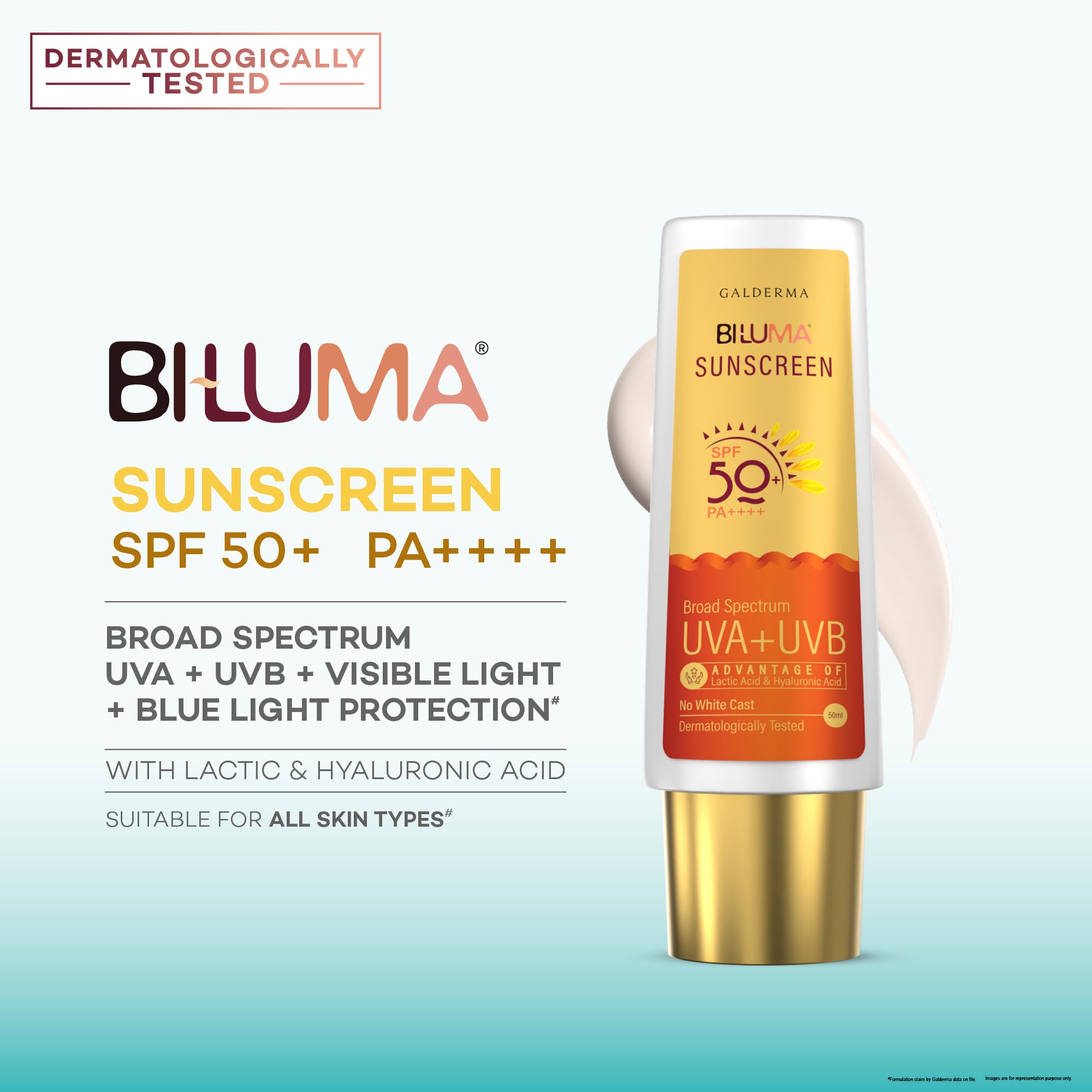 Bi-Luma Sunscreen SPF 50+ PA++++ 50ml, Broad Spectrum UVA/UVB, Paraben-Free, Fragrance-Free, for All Skin Types - back view