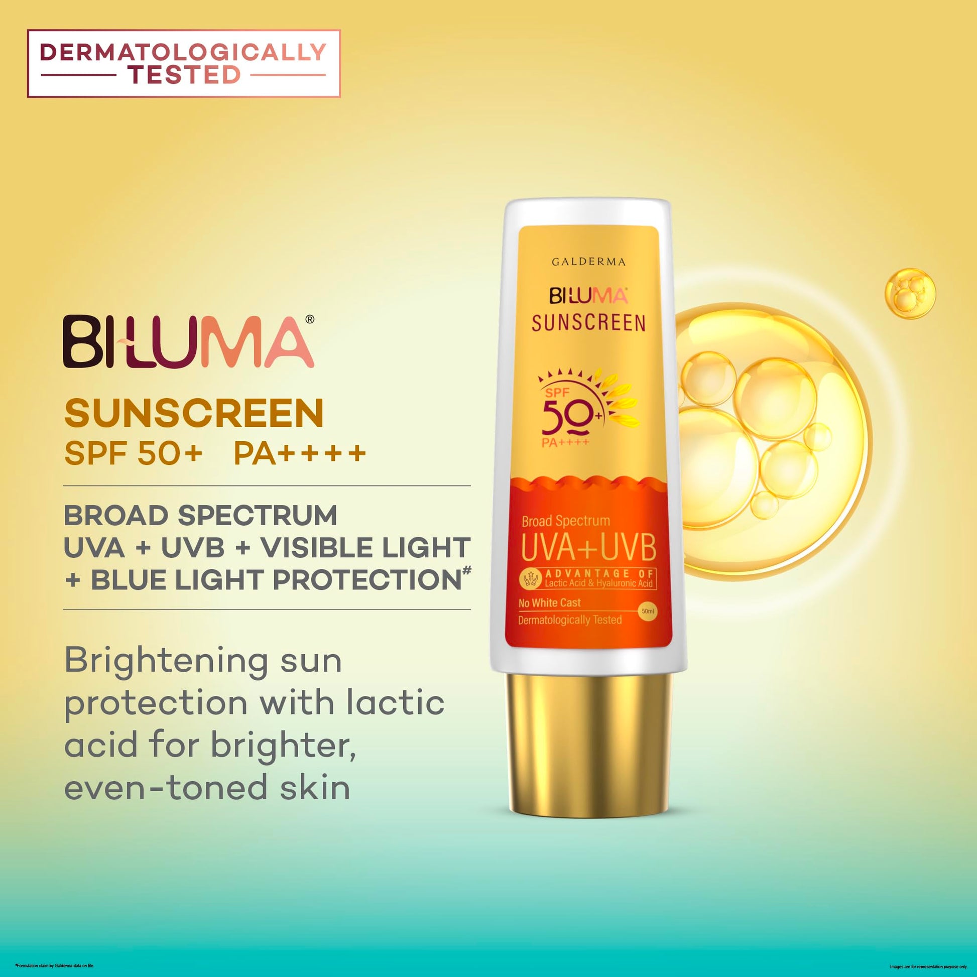 Bi-Luma Sunscreen SPF 50+ PA++++ 50ml, Broad Spectrum UVA/UVB, Paraben-Free, Fragrance-Free, for All Skin Types - ingredients