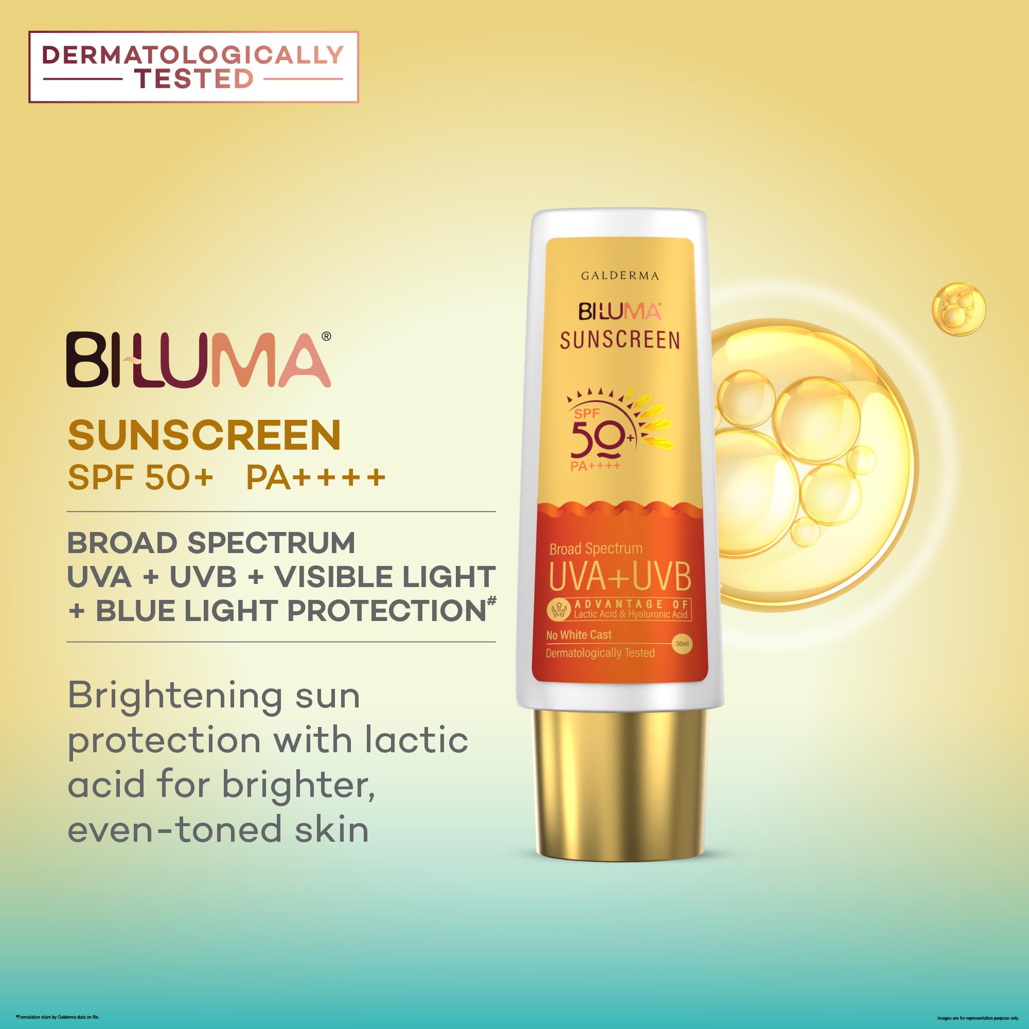 Bi-Luma Sunscreen SPF 50+ PA++++ 50ml, Broad Spectrum UVA/UVB, Paraben-Free, Fragrance-Free, for All Skin Types - ingredients