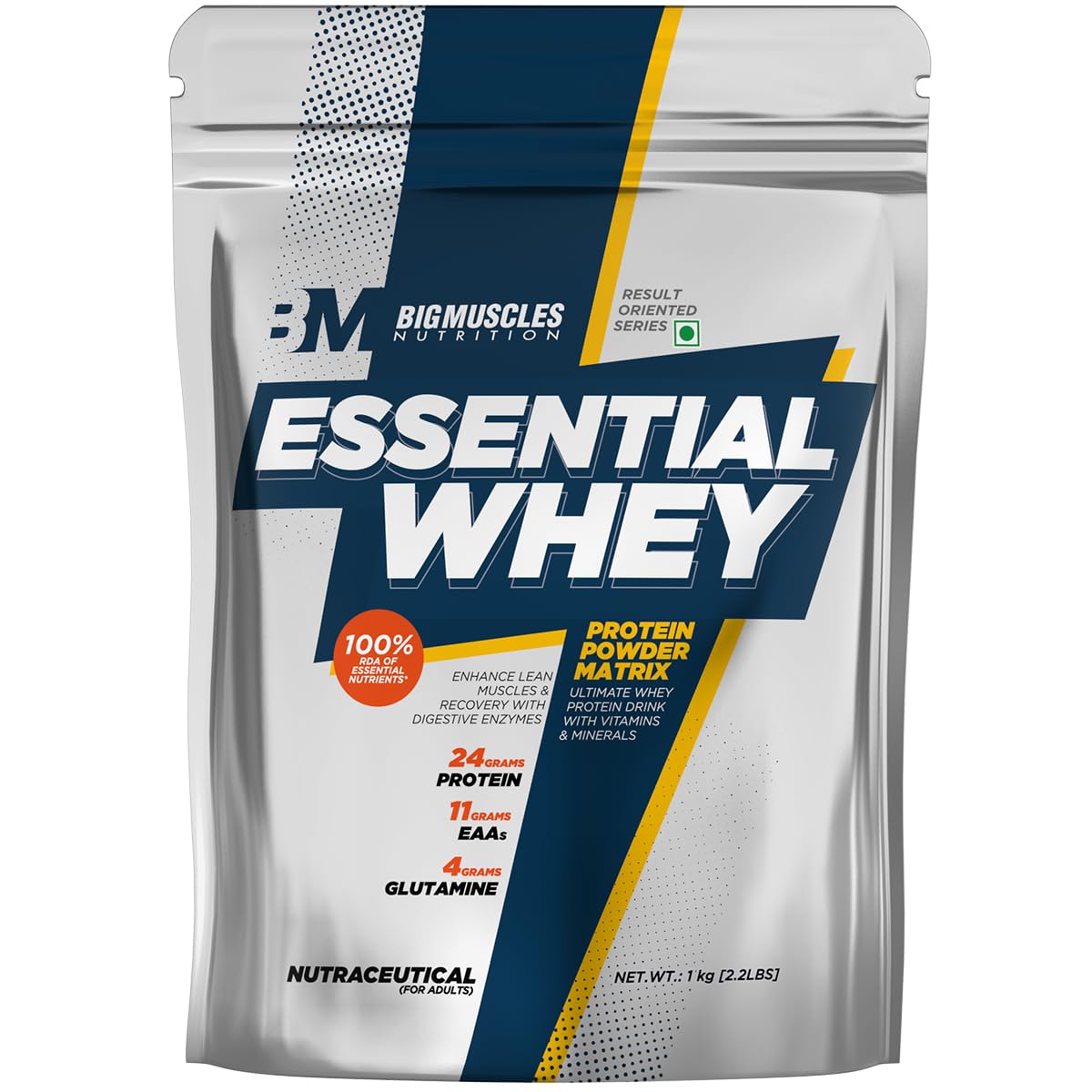 Bigmuscles Nutrition Essential Whey Protein, 1000g, 24g Protein per Serving, with Digestive Enzymes, Vitamins & Minerals