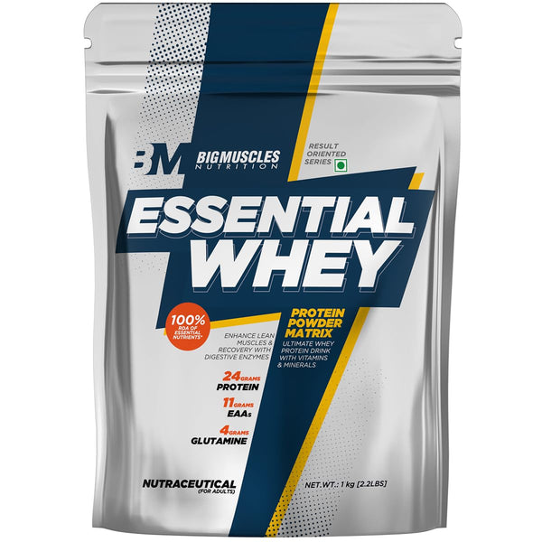 Bigmuscles Nutrition Essential Whey Protein, 1000g, 24g Protein per Serving, with Digestive Enzymes, Vitamins & Minerals