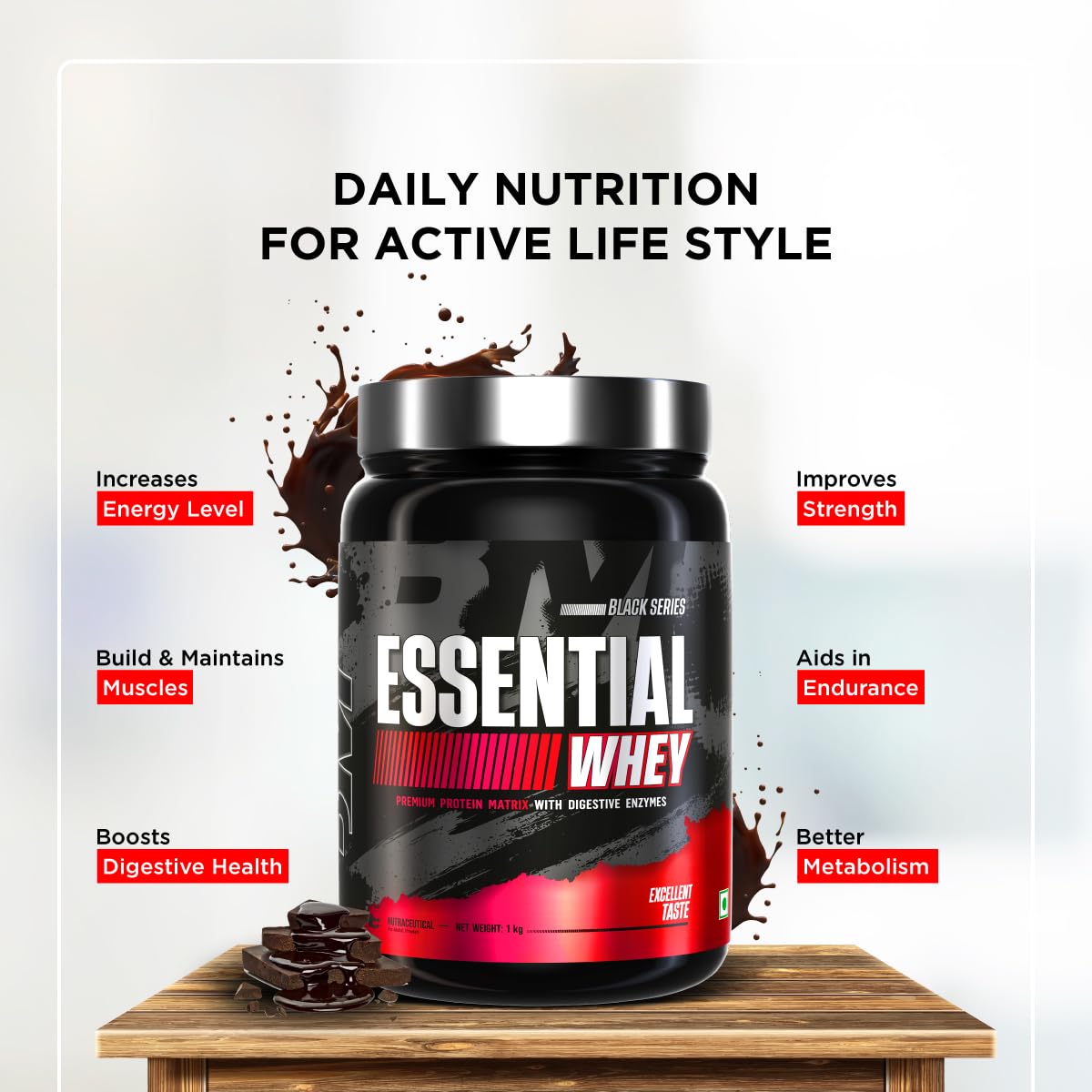 Bigmuscles Nutrition Essential Whey Protein, 1000g, 24g Protein per Serving, with Digestive Enzymes, Vitamins & Minerals - fr