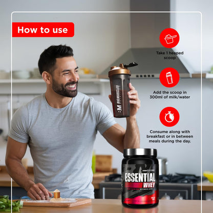 Bigmuscles Nutrition Essential Whey Protein, 1000g, 24g Protein per Serving, with Digestive Enzymes, Vitamins & Minerals - si