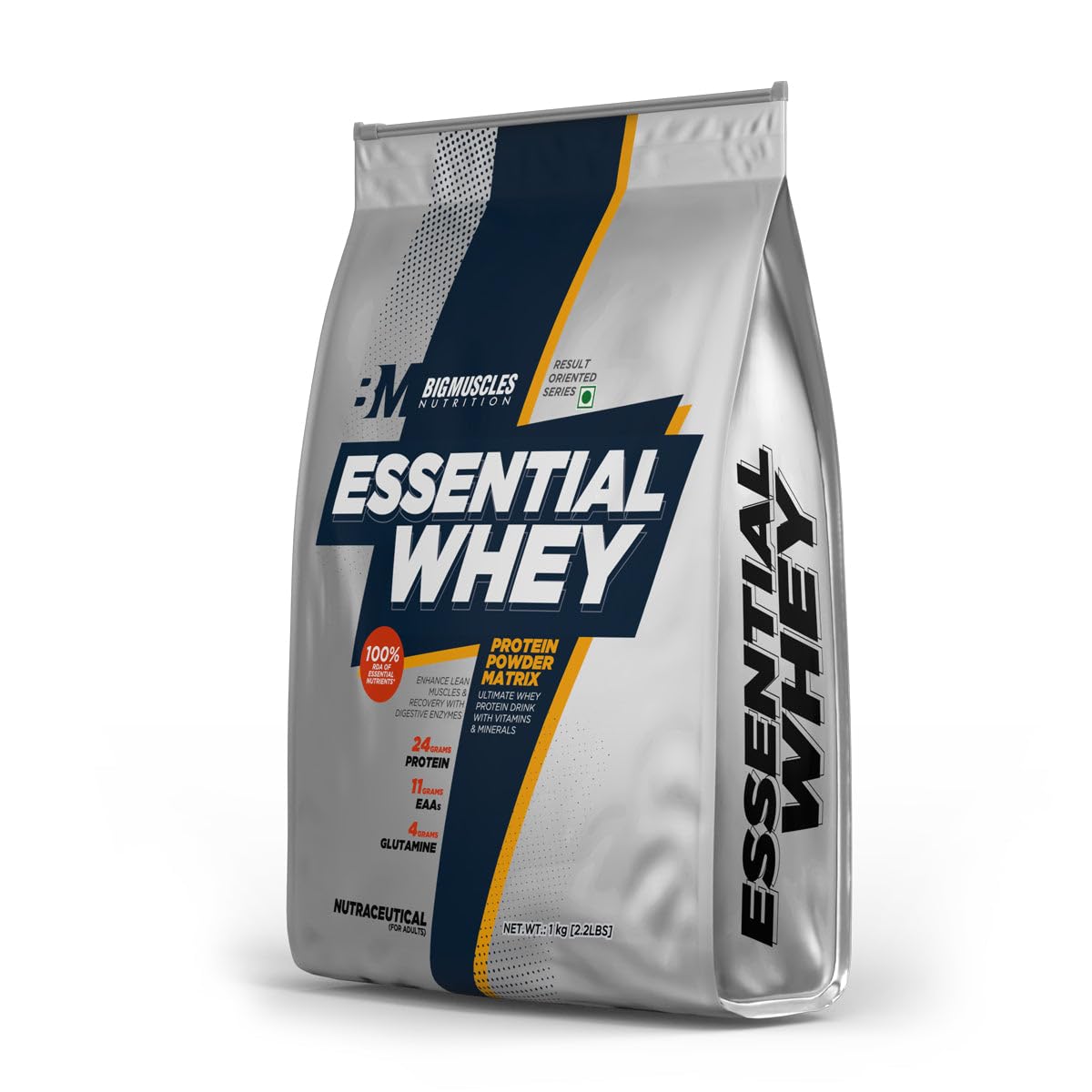 Bigmuscles Nutrition Essential Whey Protein, 1000g, 24g Protein per Serving, with Digestive Enzymes, Vitamins & Minerals - pa
