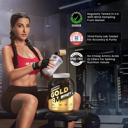 Bigmuscles Nutrition Gold Whey, 1 kg, Whey Protein Isolate Blend with Prohydrolase Enzyme, Informed Choice Certified - back v