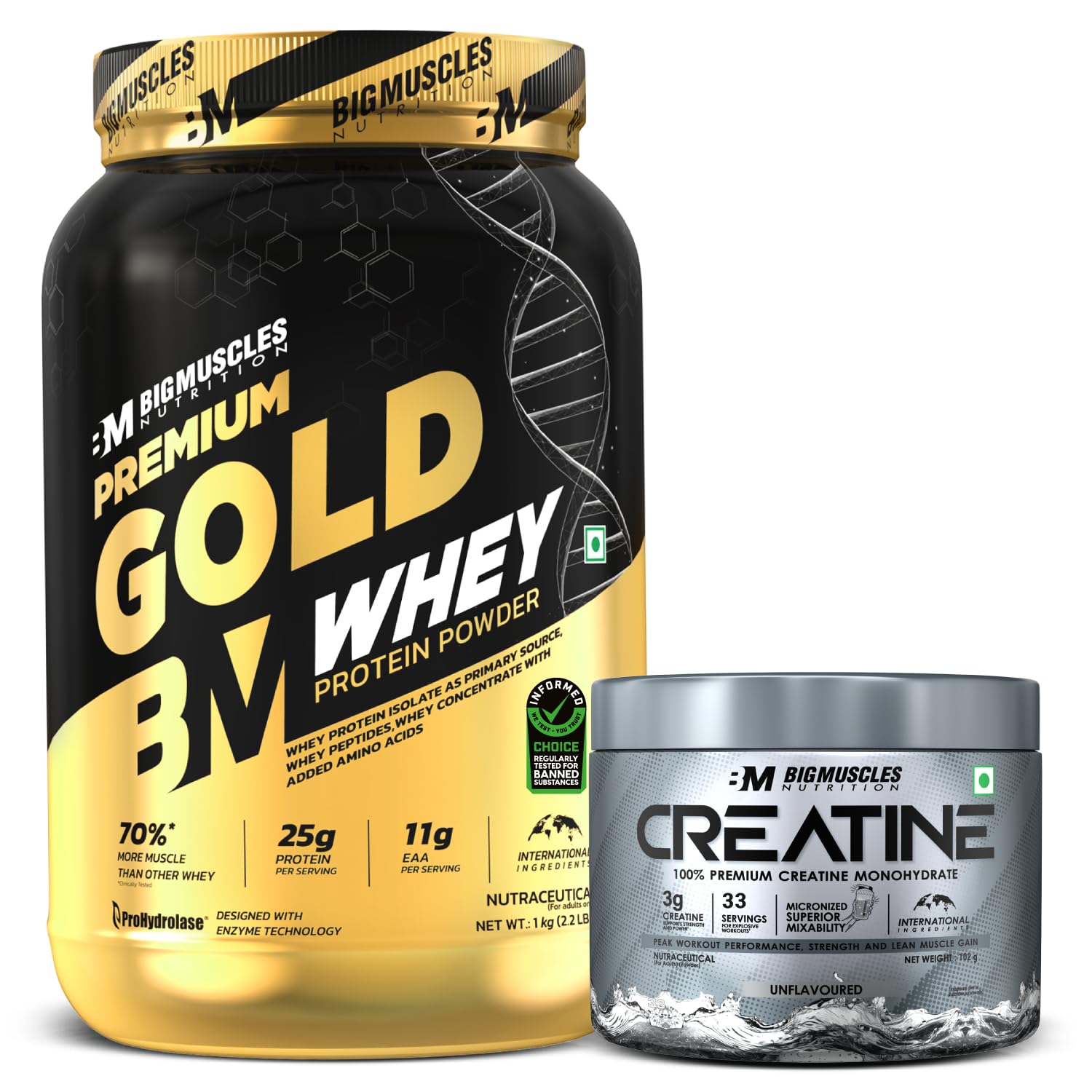 Bigmuscles Nutrition Gold Whey, 1 kg, Whey Protein Isolate Blend with Prohydrolase Enzyme, Informed Choice Certified (7)