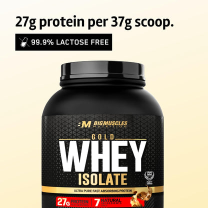 Bigmuscles Nutrition Gold Whey Isolate (1kg, Arabica Coffee) | 27g Whey Protein Isolate 90% | 7 Natural Ingredients Only | 0 