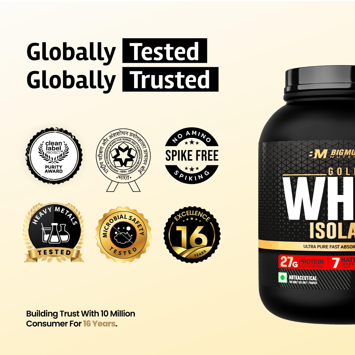 Bigmuscles Nutrition Gold Whey Isolate (1kg, Arabica Coffee) | 27g Whey Protein Isolate 90% | 7 Natural Ingredients Only | 0 