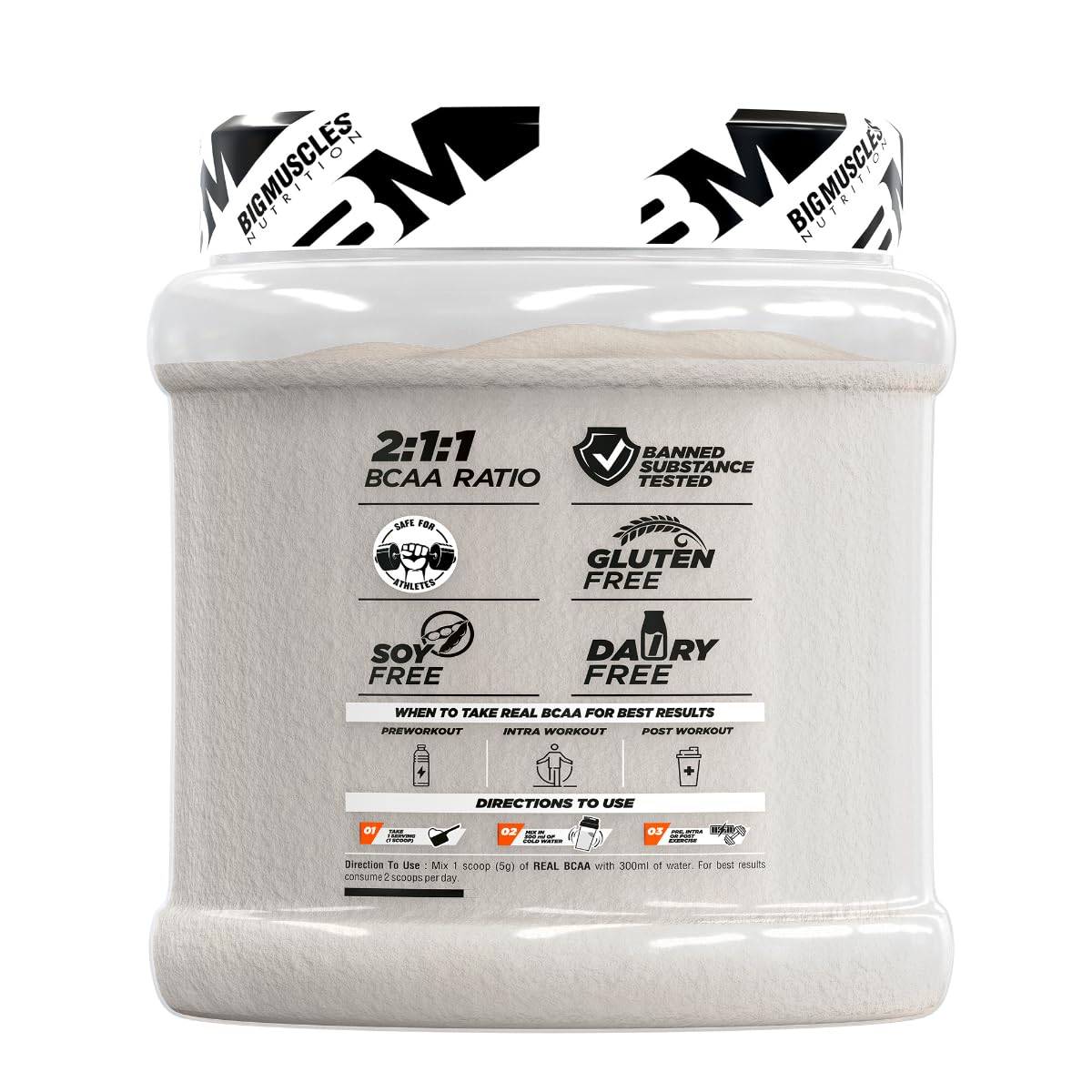 Bigmuscles Nutrition Real BCAA Powder, Vegan Micronized BCAA Supplement, 5g per Serving - back view