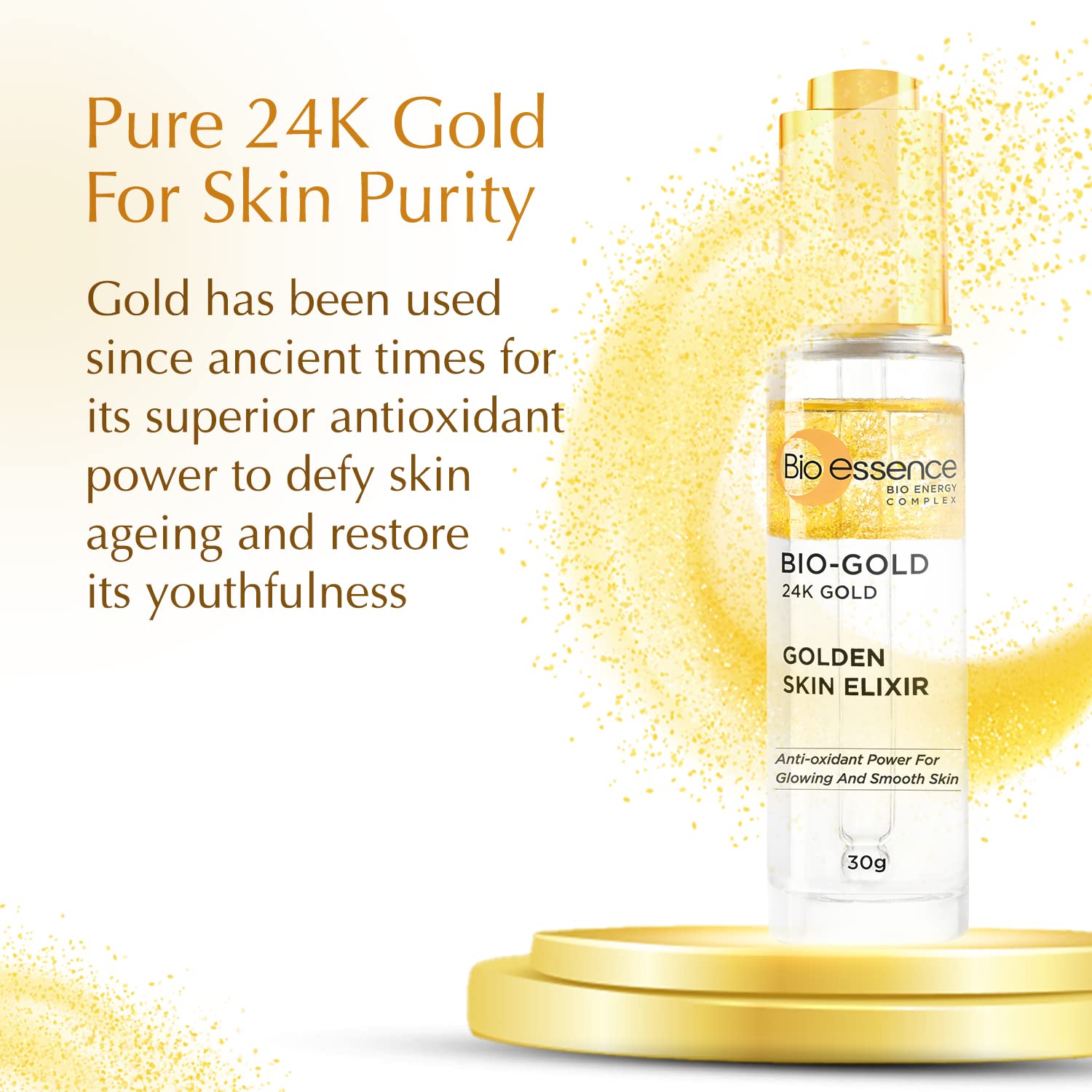 Bio Essence 24K Gold Skin Elixir Vitamin C Face Serum with Argan Oil and Hyaluronic Acid, 30g - ingredients panel