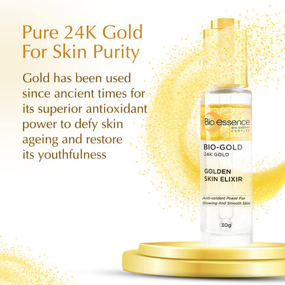 Bio Essence 24K Gold Skin Elixir Vitamin C Face Serum with Argan Oil and Hyaluronic Acid, 30g - ingredients panel
