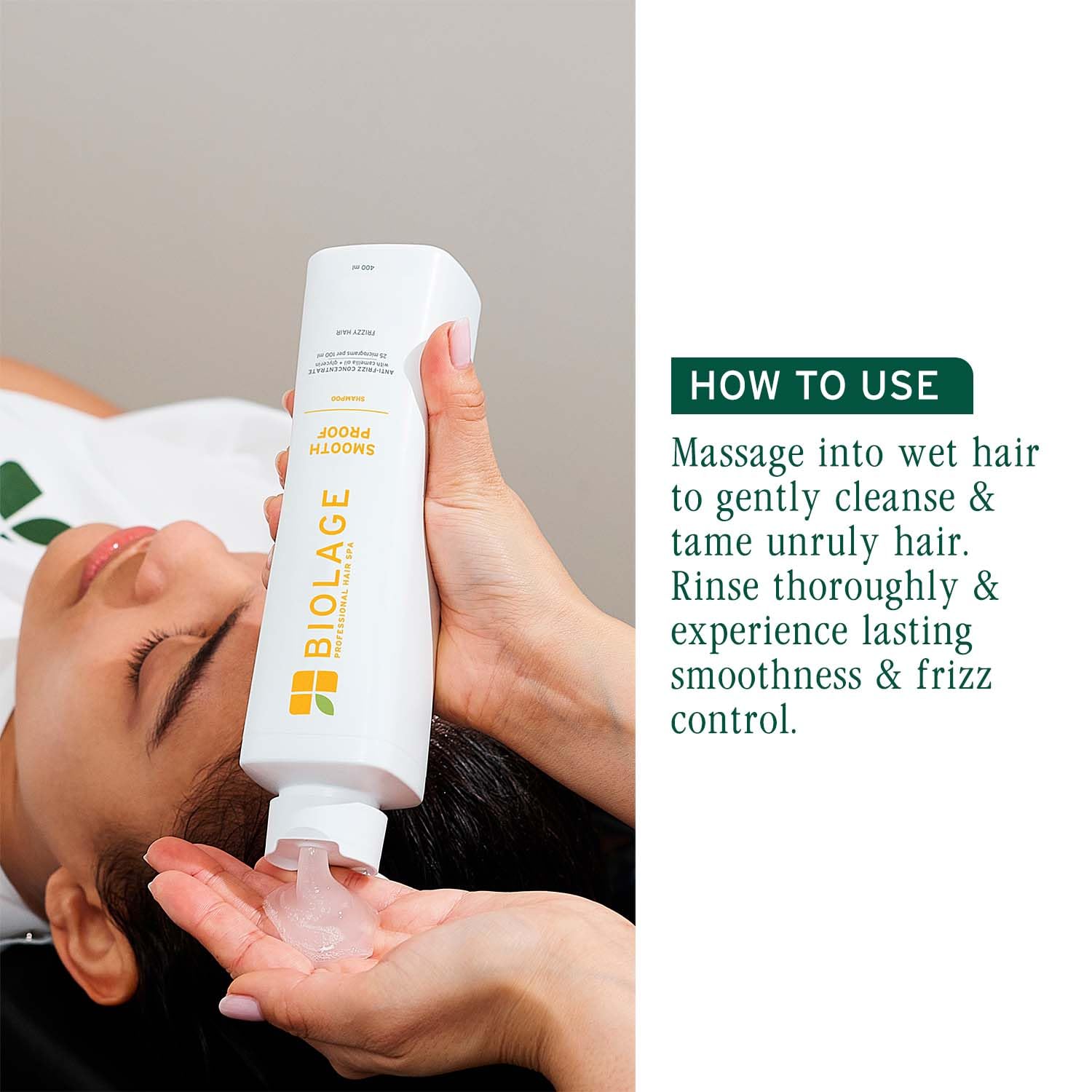 Biolage Smooth Proof Anti-Frizz Shampoo, 400ml, with Camellia Oil and Glycerin, Vegan Formula, Cruelty-Free, Unisex - in use