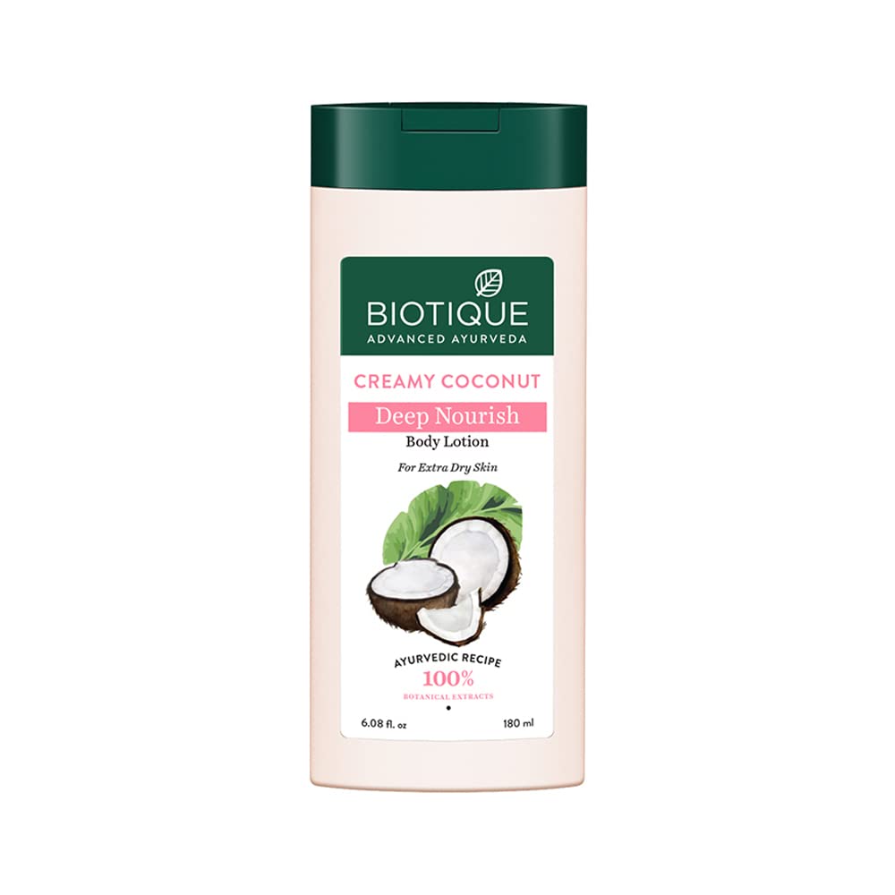 Biotique Creamy Coconut Body Lotion, Botanical Moisturizer for Extra Dry Skin