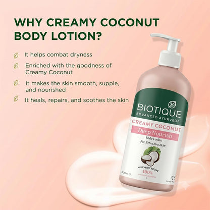 Biotique Creamy Coconut Body Lotion, Botanical Moisturizer for Extra Dry Skin - ingredients panel